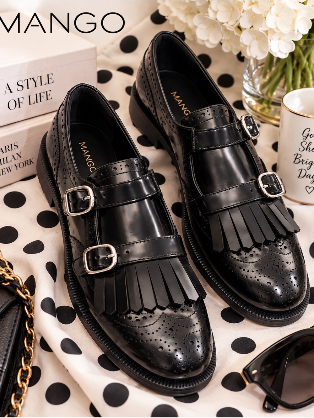 Mango Leather Loafers w/ Metallic Detail Double Monk Strap | Kiltie Fringe NWOT